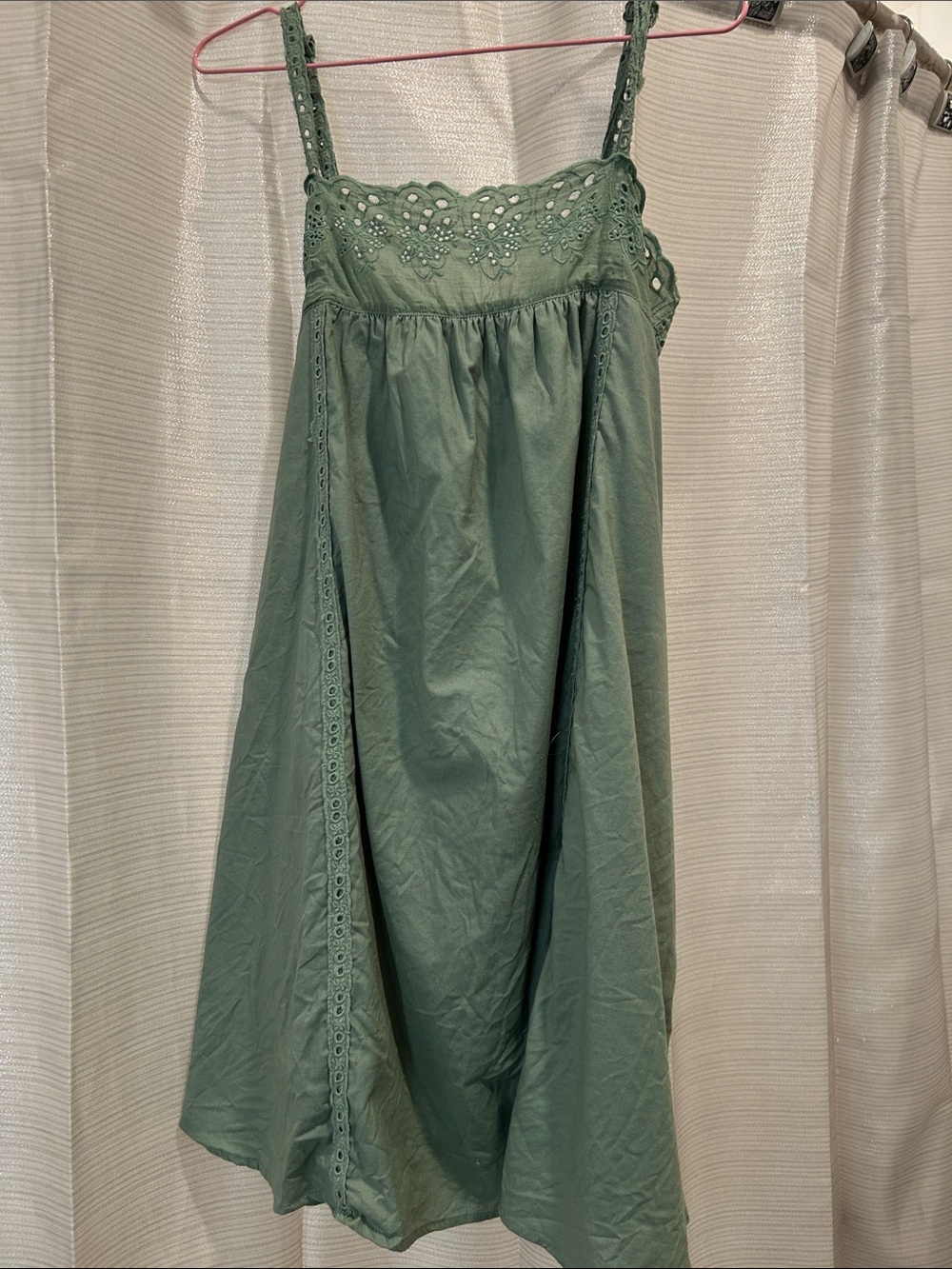 Embroidered Eyelet Sundress — Sage Green